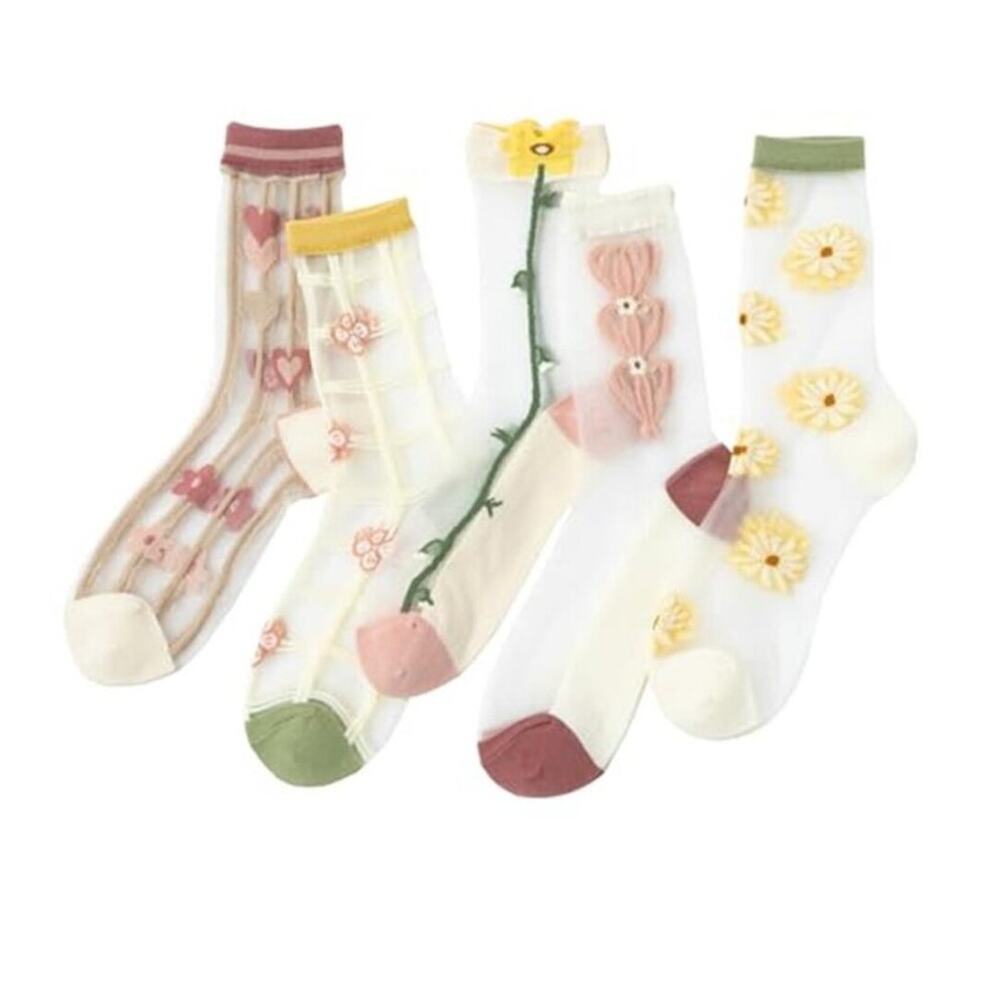 Womens Sheer Socks, Summer Transparent Thin Vintage Flower Mesh Lace Pantyhose